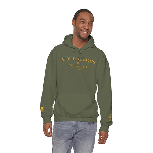 Courageous By Command Gold Edition Hoodie | Joshua 1:9 Christian Faith Apparel